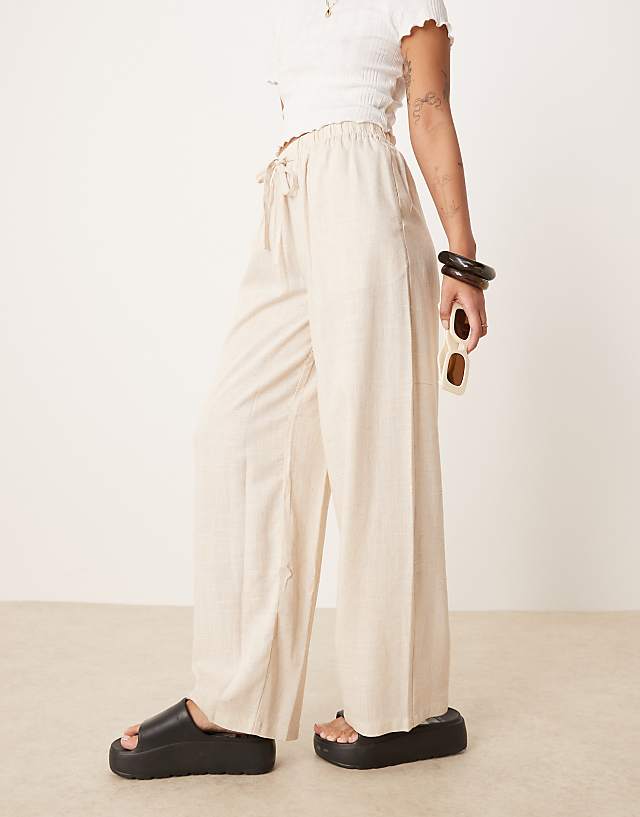 Asos ASOS DESIGN Petite Pull On Trousers With Linen In Stone