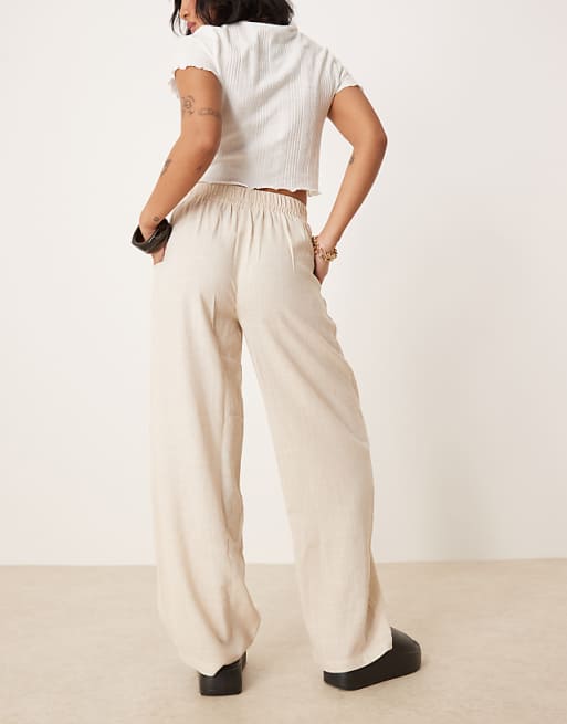 Asos ASOS DESIGN Petite Pull On Trousers With Linen In Stone