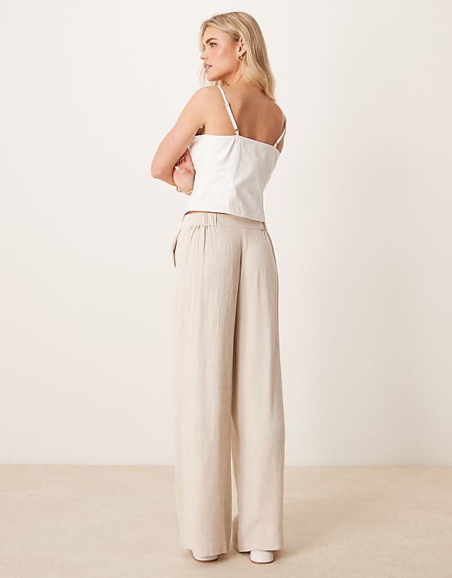 Asos ASOS DESIGN Petite Relaxed Straight Leg Trousers With Linen In Stone