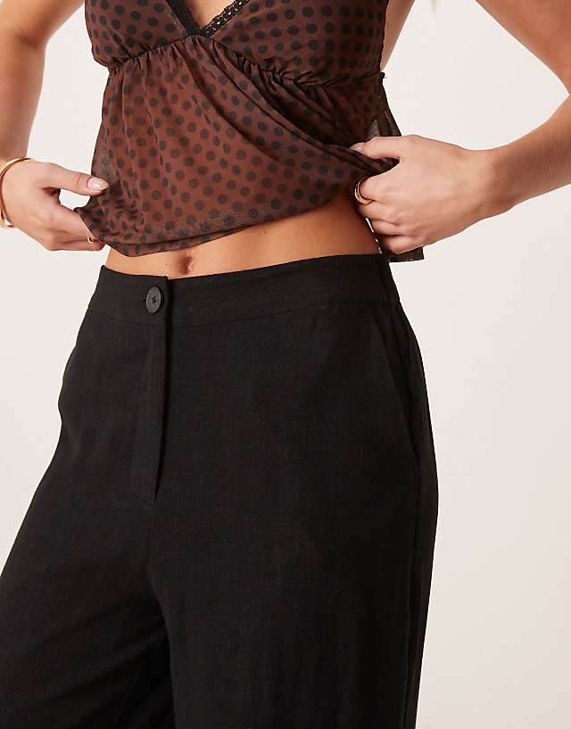 Asos ASOS DESIGN Petite Relaxed Straight Leg Trousers With Linen In Black
