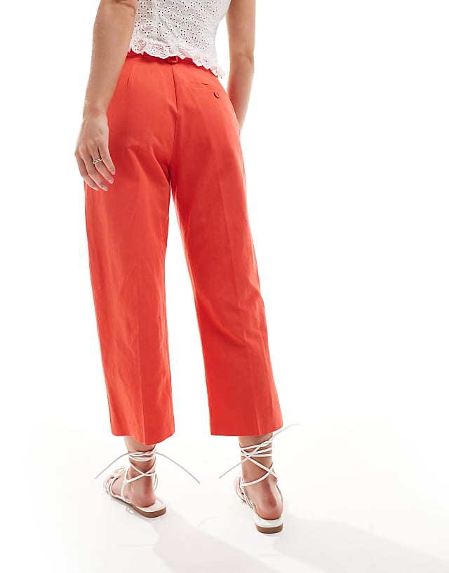 Asos ASOS DESIGN Petite Tailored Belted Trouser With Linen In Red