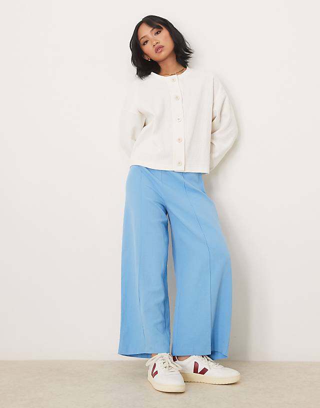 asos ASOS DESIGN Petite tailored linen culotte trousers in blue