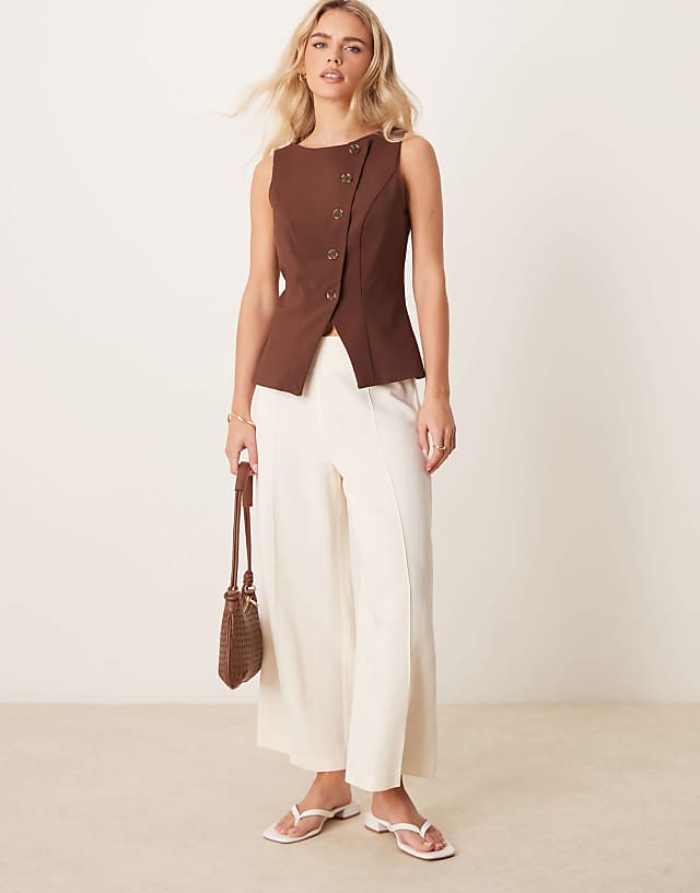 asos ASOS DESIGN Petite tailored linen culotte trousers in off white