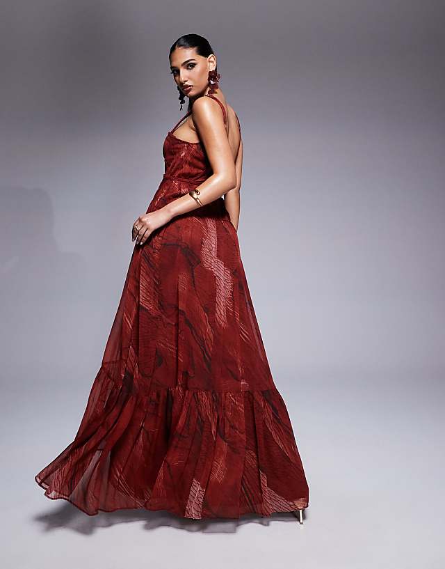 Asos ASOS DESIGN Plait Detail Maxi With Bust Cups In Red Abstract Print