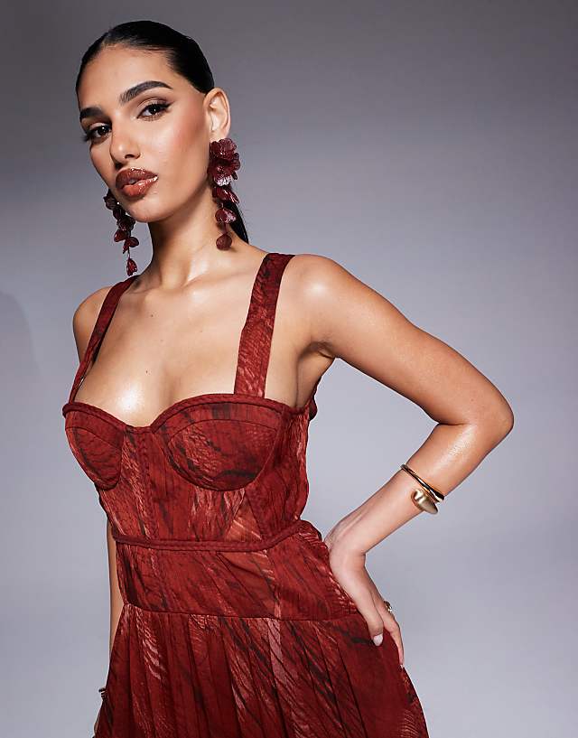 Asos ASOS DESIGN Plait Detail Maxi With Bust Cups In Red Abstract Print
