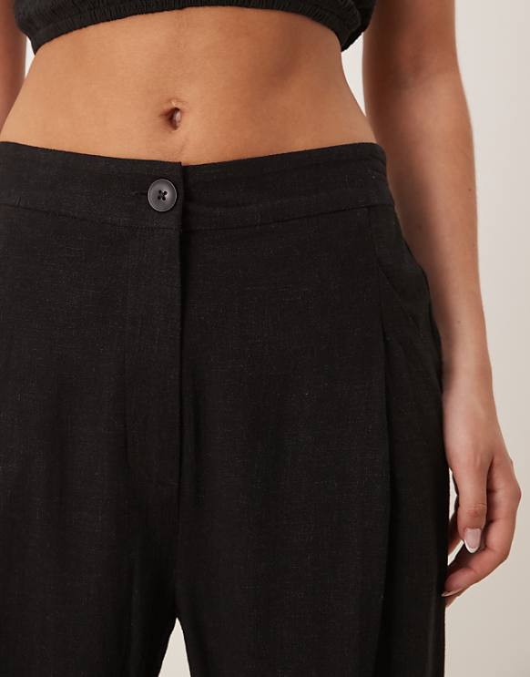 Asos ASOS DESIGN Pleat Front Tapered Trousers With Linen In Black