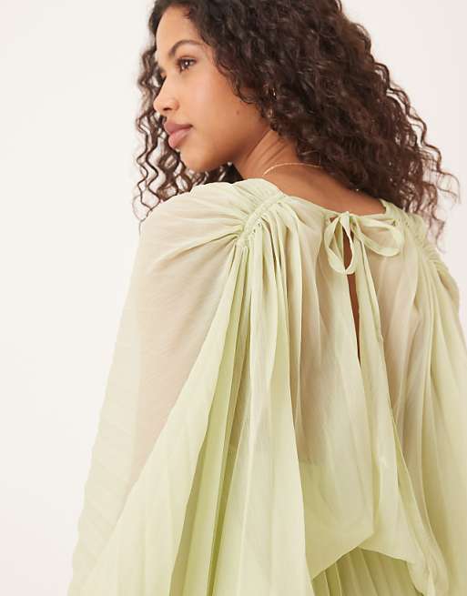 Asos ASOS DESIGN Pleated Chiffon Twist Front Maxi Dress In Apple Green