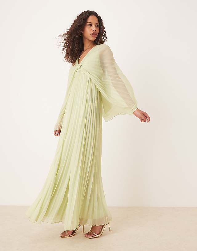 Asos ASOS DESIGN Pleated Chiffon Twist Front Maxi Dress In Apple Green