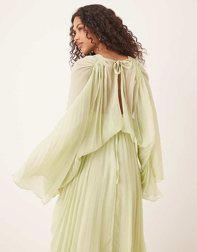 asos ASOS DESIGN pleated chiffon twist front maxi dress in apple green
