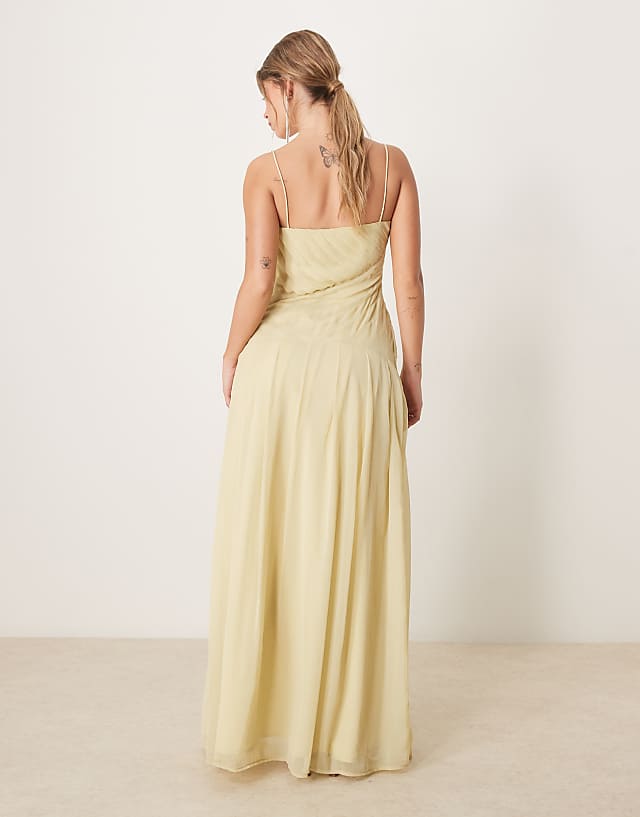 Asos ASOS DESIGN Pleated Midi Cami Dress In Pale Yellow