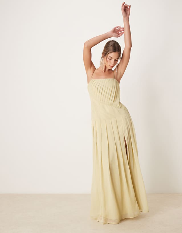 asos ASOS DESIGN pleated midi cami dress in pale yellow