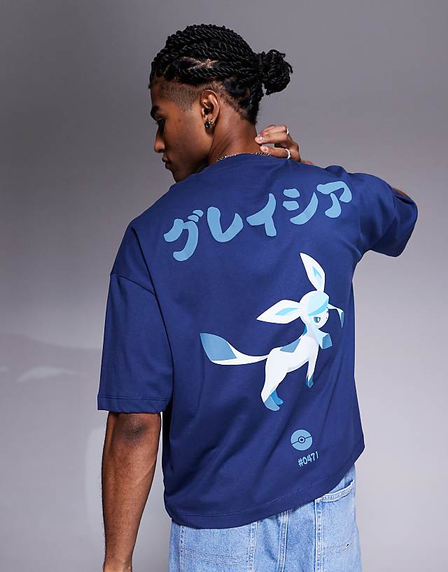 Asos ASOS DESIGN Pokemon Unisex Oversized T-shirt With Glaceon Prints In Blue