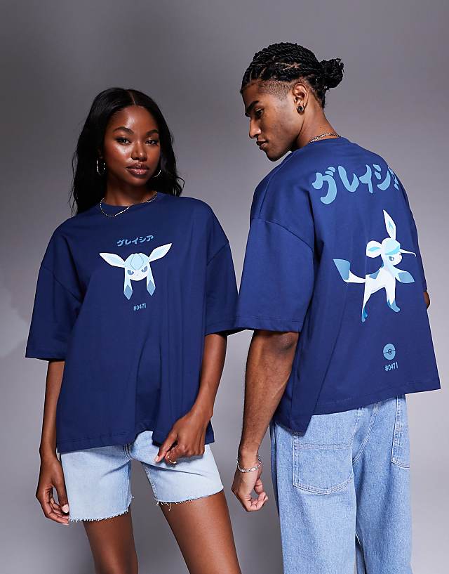 asos ASOS DESIGN Pokemon unisex oversized t-shirt with Glaceon prints in blue