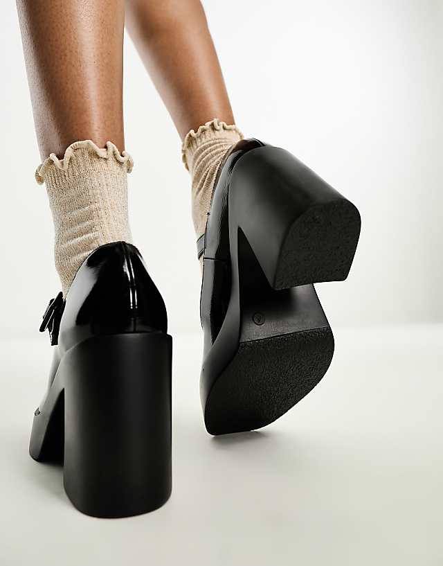 Asos ASOS DESIGN Pound Platform Mary Jane Heeled Shoes In Black
