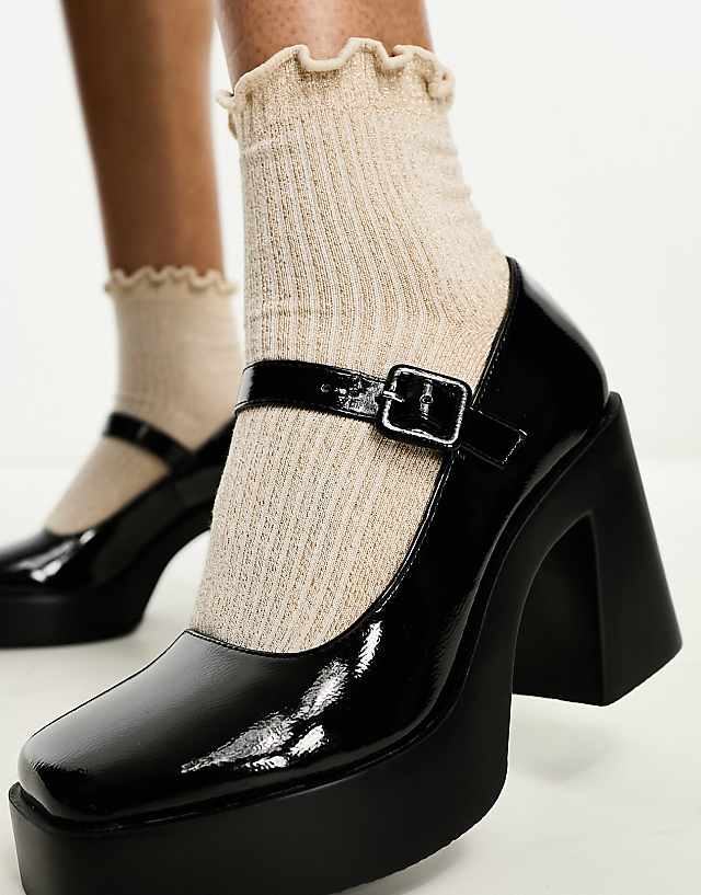 Asos ASOS DESIGN Pound Platform Mary Jane Heeled Shoes In Black