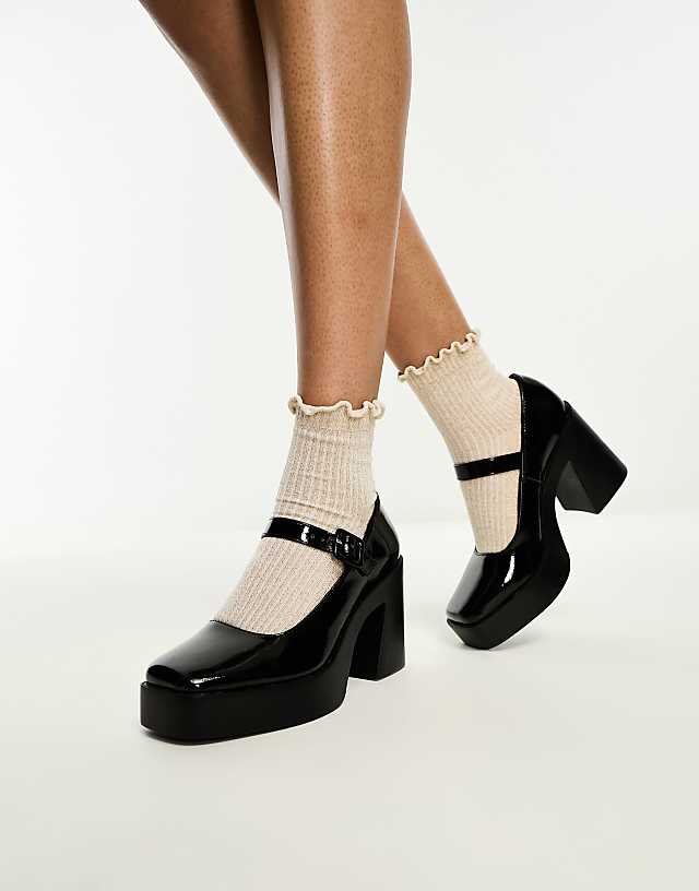 Asos ASOS DESIGN Pound Platform Mary Jane Heeled Shoes In Black