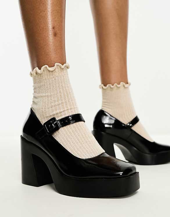 asos ASOS DESIGN Pound platform mary jane heeled shoes in black
