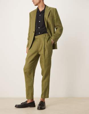 Asos ASOS DESIGN Premium 100% Linen Slim Suit In Green