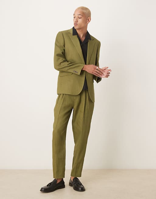 asos ASOS DESIGN premium 100% linen slim suit in green