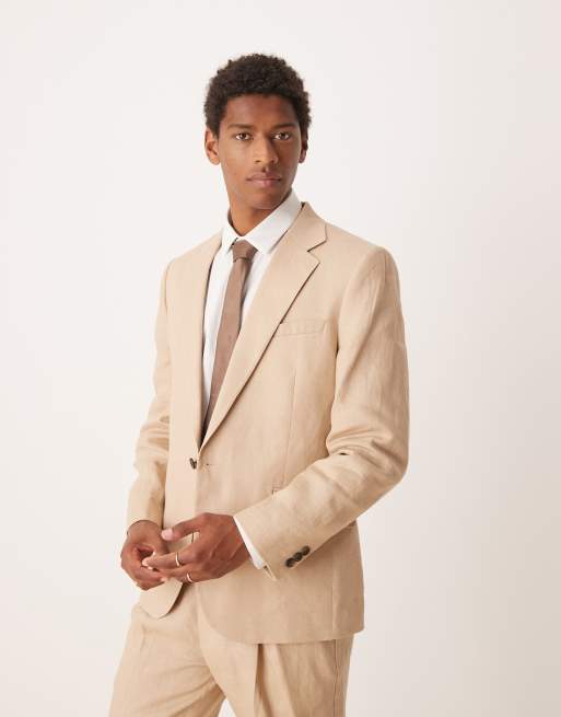 Asos ASOS DESIGN Premium 100% Linen Slim Suit In Stone