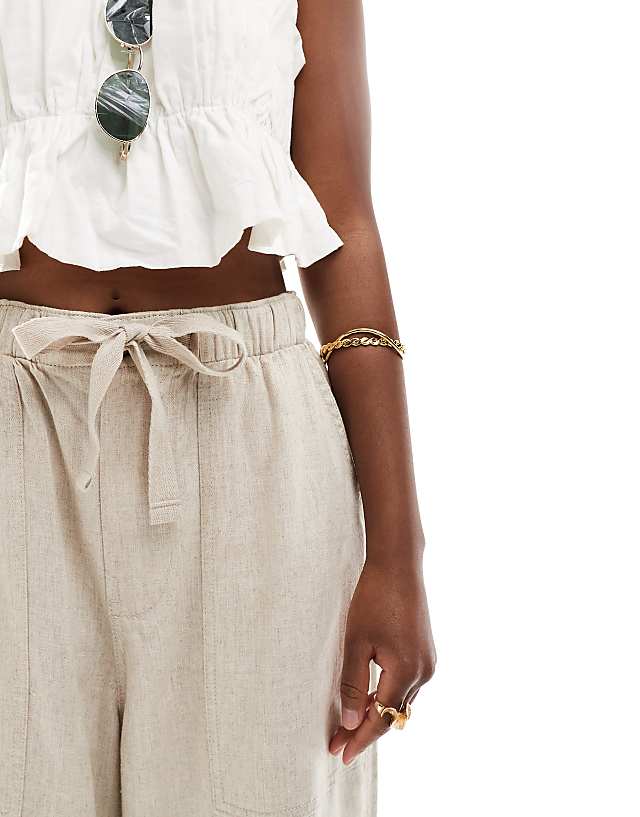 Asos ASOS DESIGN Premium Cargo Trouser With Linen In Natural