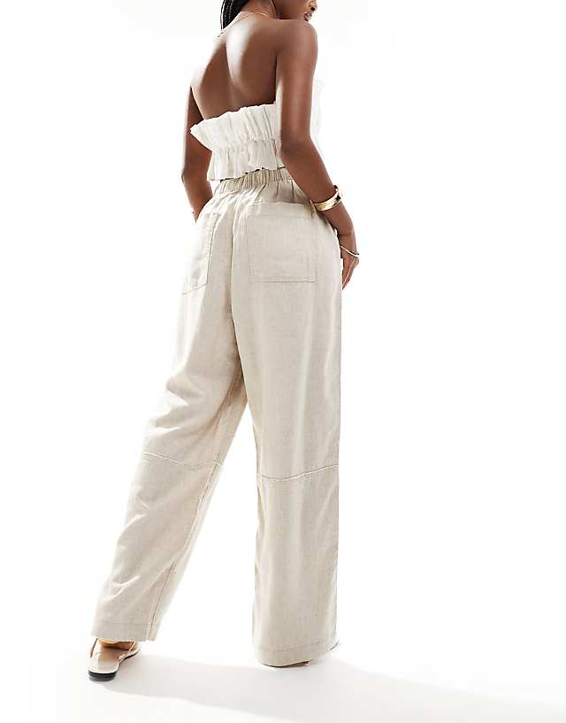 Asos ASOS DESIGN Premium Cargo Trouser With Linen In Natural