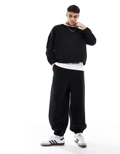 asos ASOS DESIGN premium co-ord heavyweight oversized balloon jogger in black - BLACK - BLACK