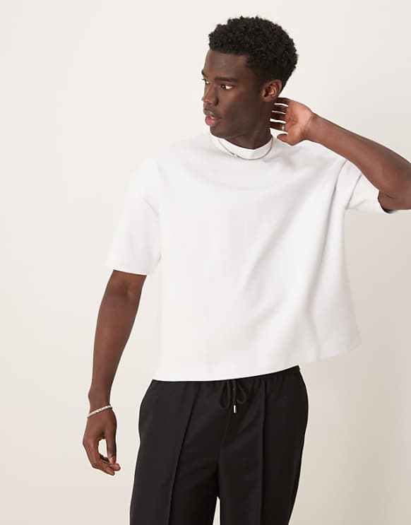 asos ASOS DESIGN premium interlock oversized boxy drop shoulder t-shirt in white
