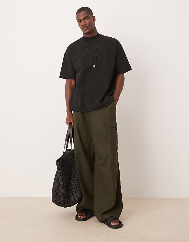 Asos ASOS DESIGN Premium Interlock Oversized Dropped Shoulder High Neck T-shirt In Black