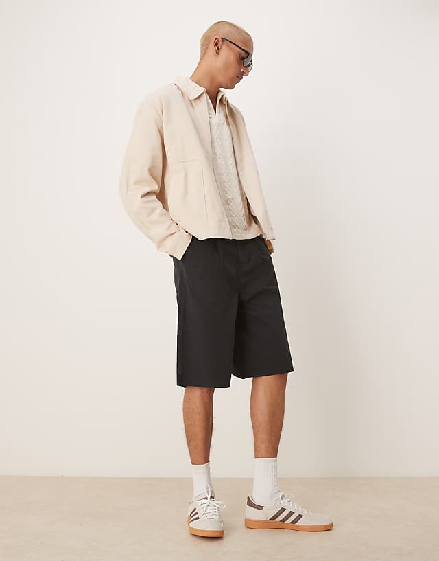 Asos ASOS DESIGN Premium Linen Blend Boxy Harrington Jacket In Stone - STONE