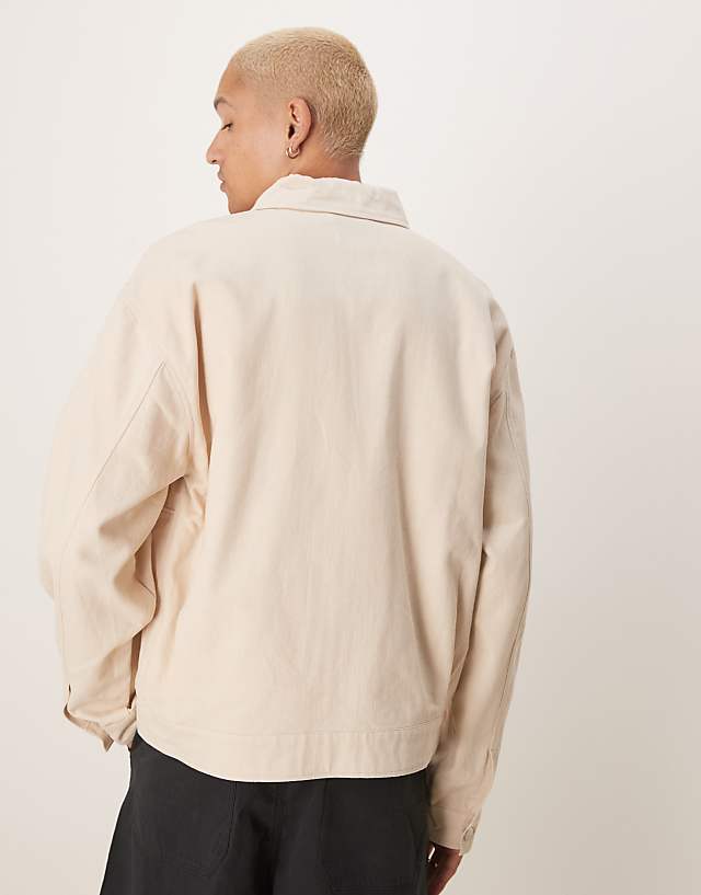 Asos ASOS DESIGN Premium Linen Blend Boxy Harrington Jacket In Stone - STONE