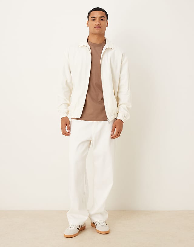 Asos ASOS DESIGN Premium Linen Blend Oversized Track Jacket In White