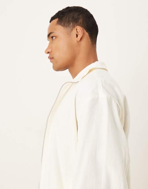 Asos ASOS DESIGN Premium Linen Blend Oversized Track Jacket In White