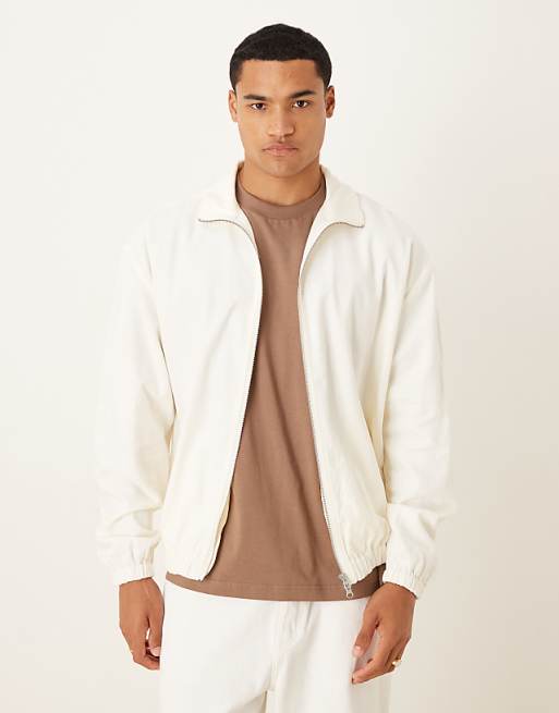 asos ASOS DESIGN Premium linen blend oversized track jacket in white