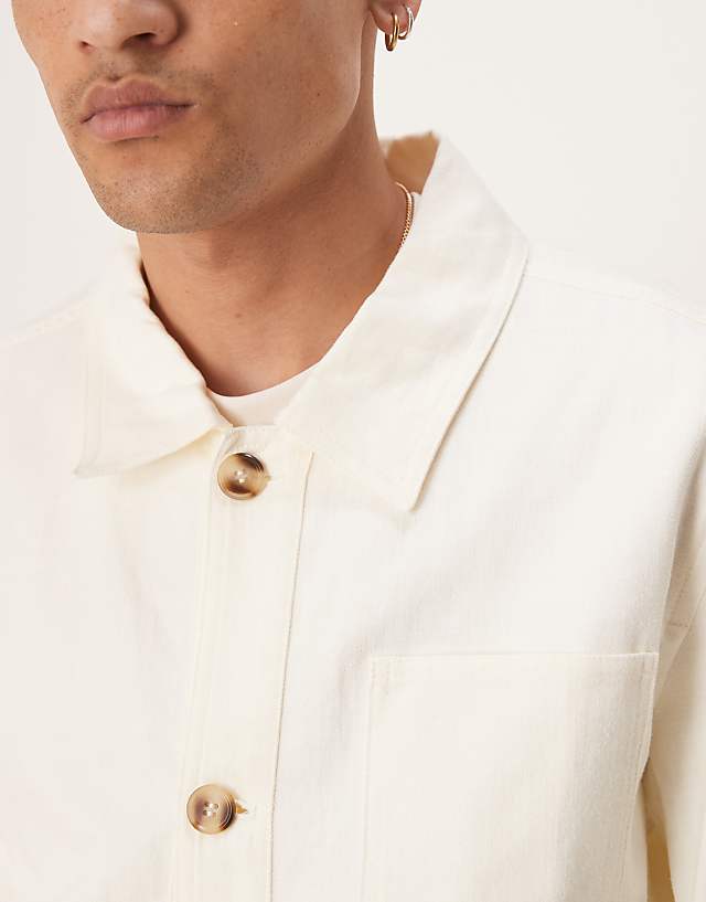 Asos ASOS DESIGN Premium Linen Blend Worker Jacket In White