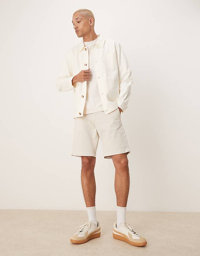 Asos ASOS DESIGN Premium Linen Blend Worker Jacket In White