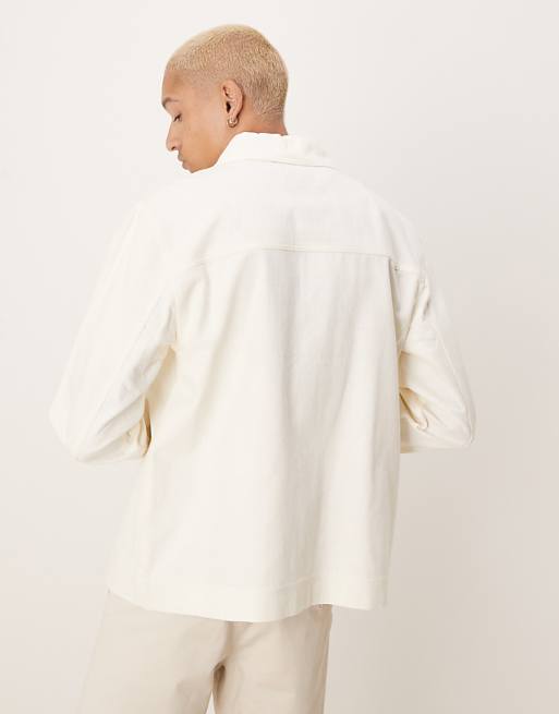 Asos ASOS DESIGN Premium Linen Blend Worker Jacket In White
