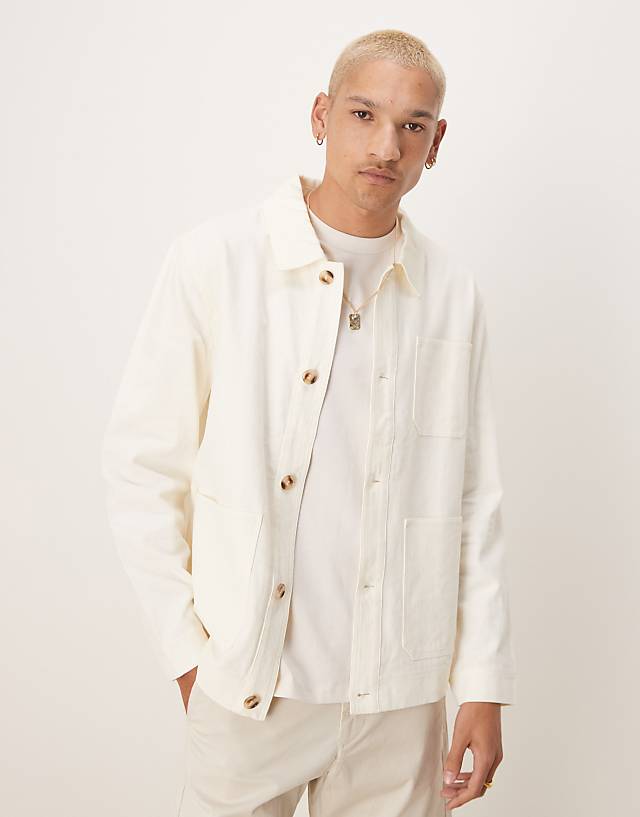 asos ASOS DESIGN Premium linen blend worker jacket in white