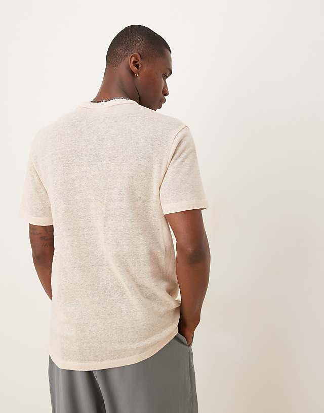 Asos ASOS DESIGN Premium Linen Crew Neck T-shirt In Stone