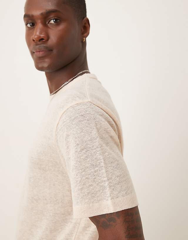 Asos ASOS DESIGN Premium Linen Crew Neck T-shirt In Stone