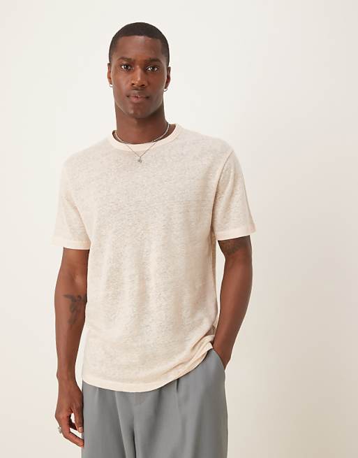 asos ASOS DESIGN Premium linen crew neck t-shirt in stone
