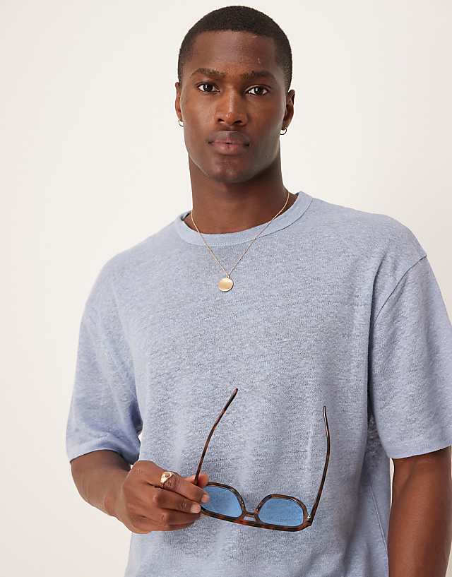 Asos ASOS DESIGN Premium Linen Relaxed Boxy T-shirt In Blue