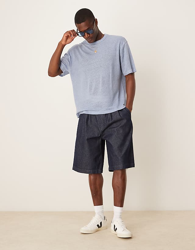 Asos ASOS DESIGN Premium Linen Relaxed Boxy T-shirt In Blue
