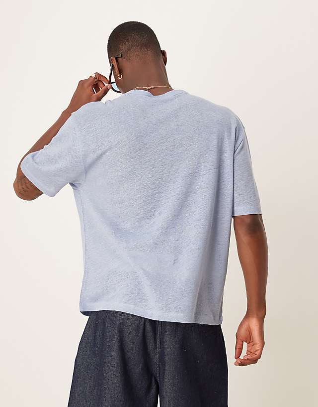 Asos ASOS DESIGN Premium Linen Relaxed Boxy T-shirt In Blue