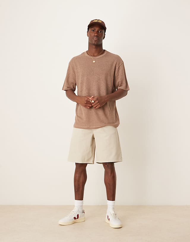 Asos ASOS DESIGN Premium Linen Relaxed T-shirt In Brown
