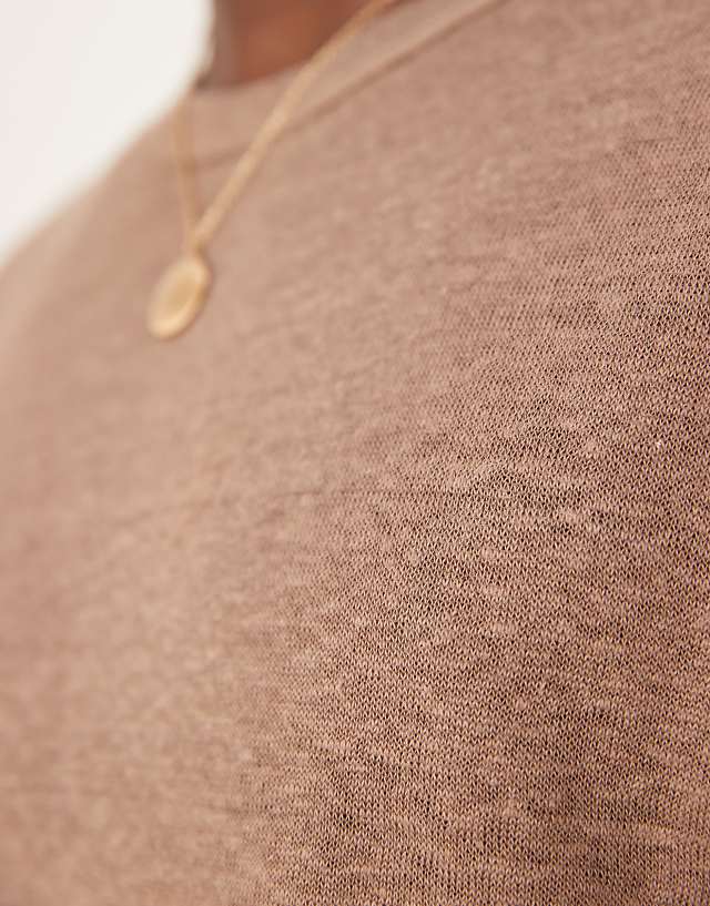 Asos ASOS DESIGN Premium Linen Relaxed T-shirt In Brown