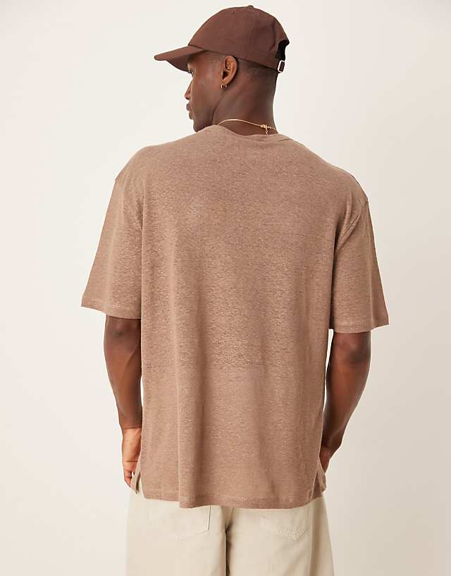 Asos ASOS DESIGN Premium Linen Relaxed T-shirt In Brown