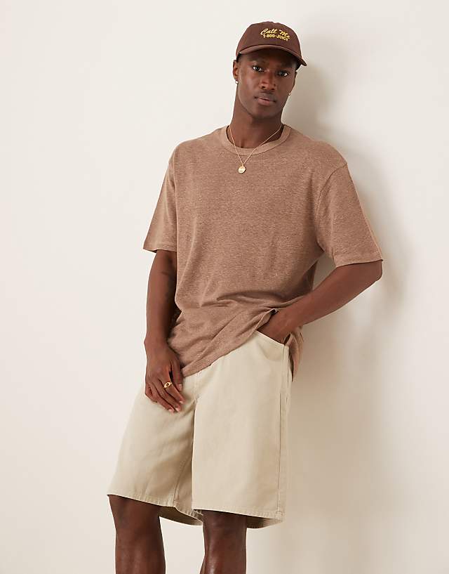 asos ASOS DESIGN Premium linen relaxed t-shirt in brown