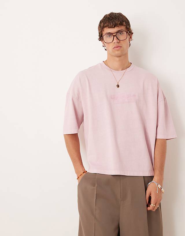 asos ASOS DESIGN premium oversized heavyweight t-shirt with print in washed pink