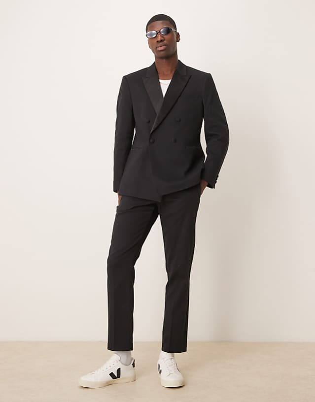 asos ASOS DESIGN premium slim tuxedo suit in black texture